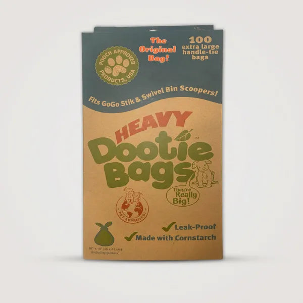 HEAVY Dootie Bags, Dog & Cat Litter, VERY LARGE, Strong EZ Tie Handle Poop Bags
